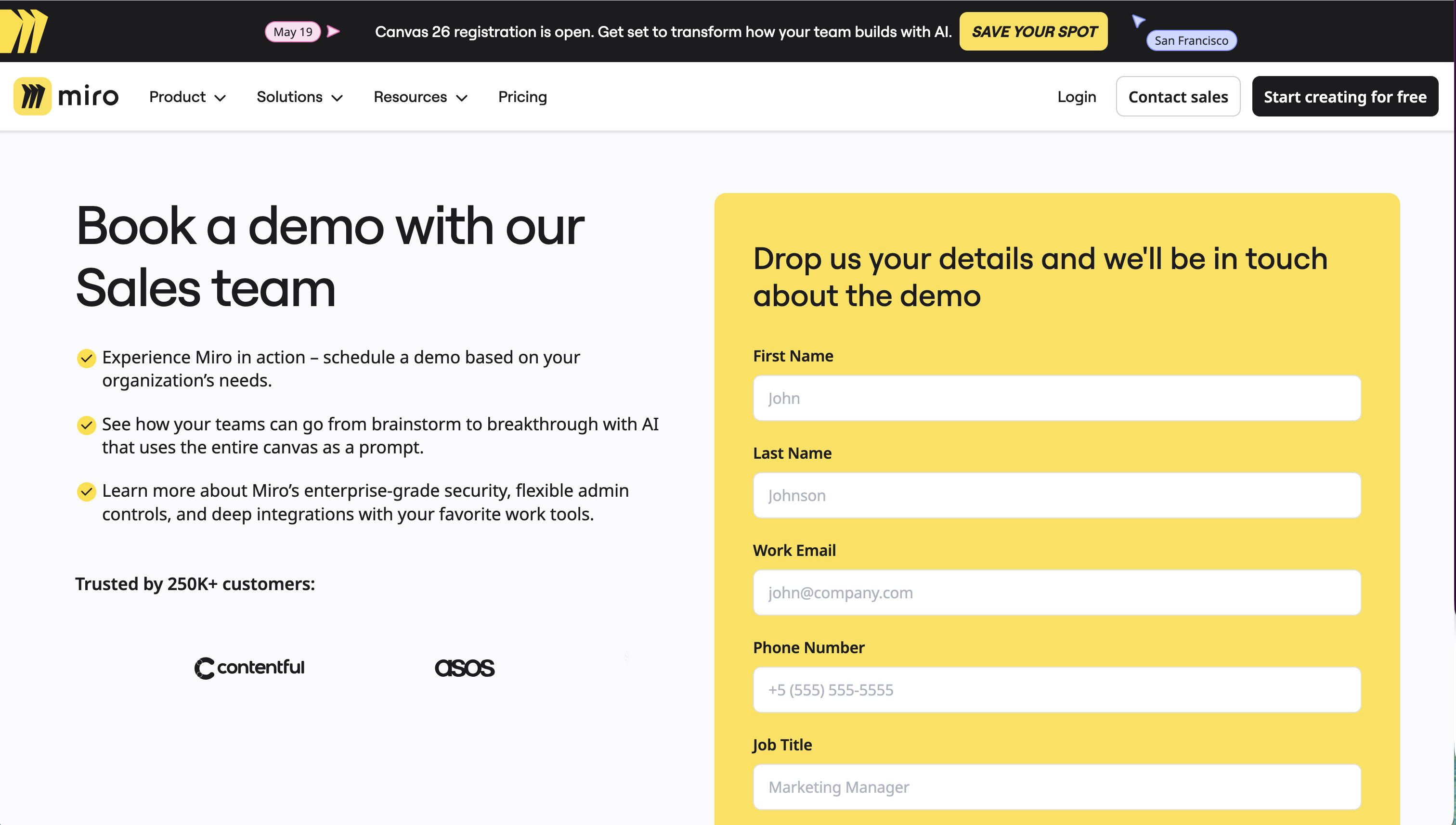 Miro enterprise demo request form